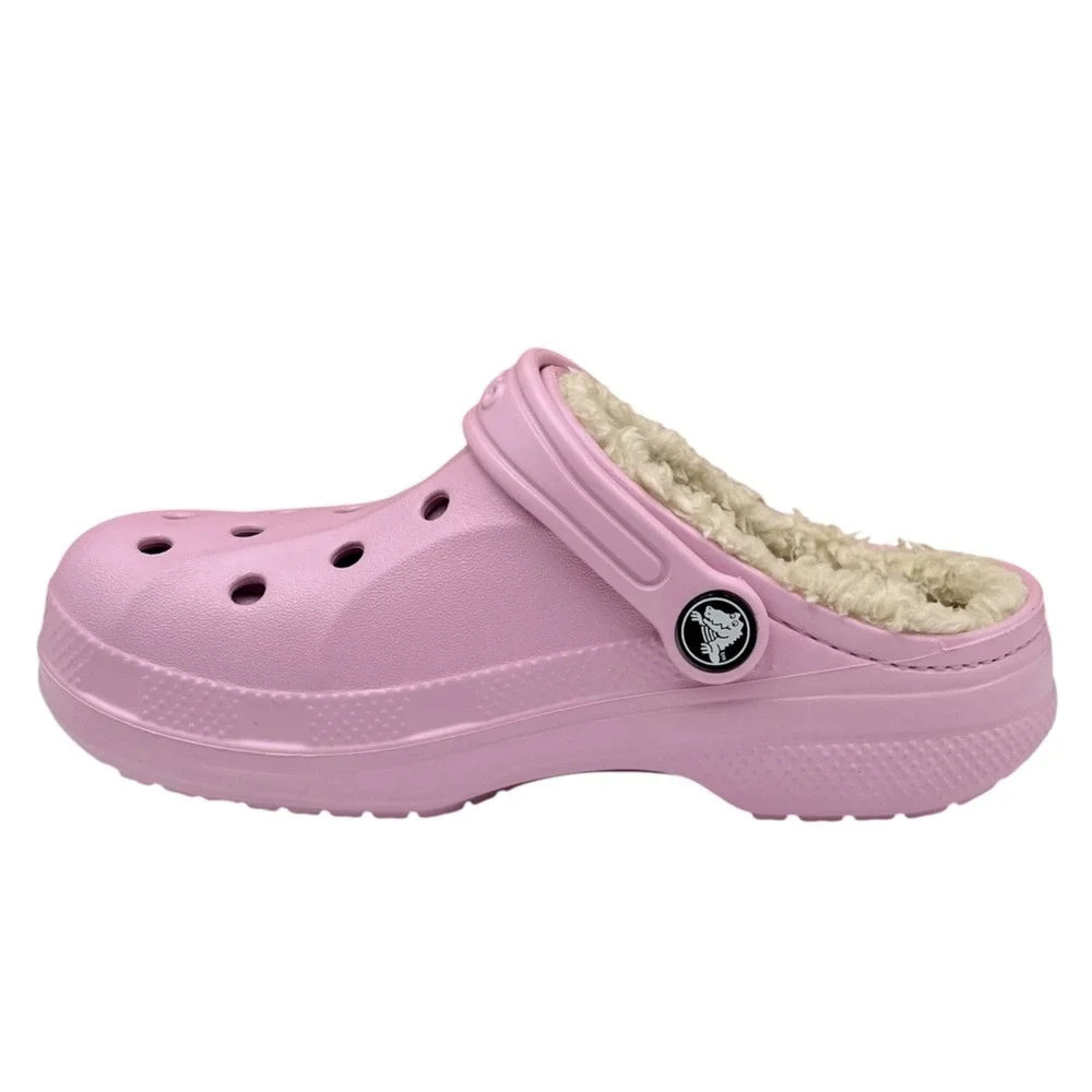 Crocs Youth Big Girls Lined Clogs Size 3 (J3) Ballerina Pink Cozy Warm Slip-on